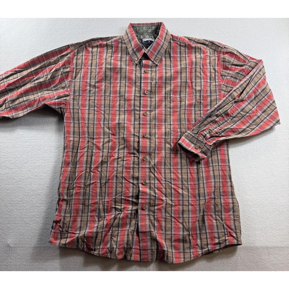 Panhandle Shirt Mens Large Red Plaid Long Sleeve Button Down Cotton Casual